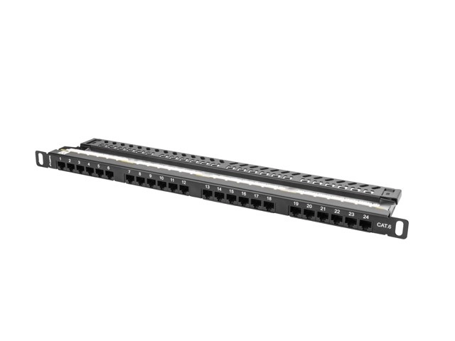 Patch panel 24 portů 0.5U kat. 6 černý