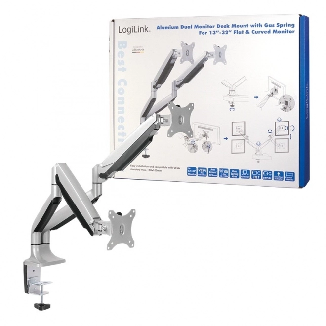 Držák pro 2 monitory 13-27 palců, max. 2x9 kg.