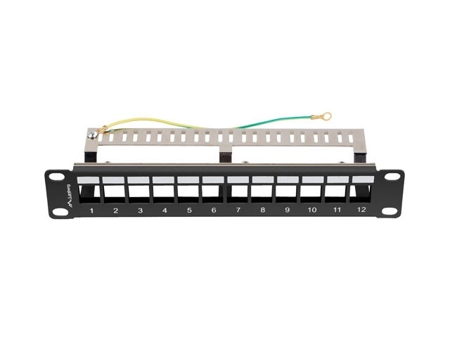 Patch panel 12 portů 1U 10 palců FTP s organizérem pro keystone moduly černý