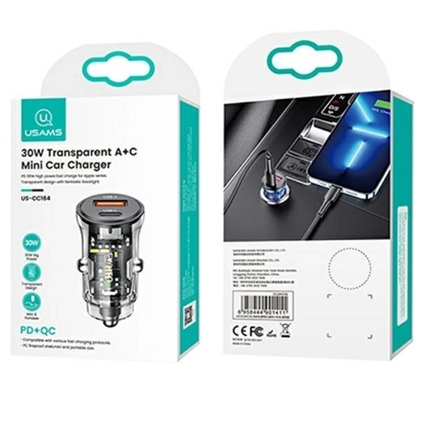 Nabíječka do auta 30W 1xUSB + 1xUSB-C Fast Charge