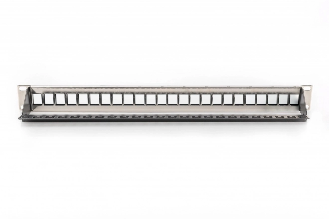 Patch panel 19" modulární 24 portů pro keystone moduly, 1U, stíněný, vedení kabelů, odnímatelná popisovací pole Black