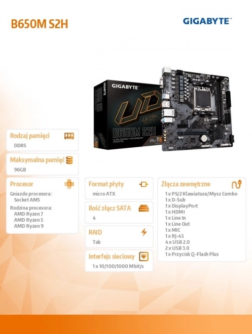 Základní deska B650M S2H AM5 2DDR5 HDMI/DP M2 m.ATX