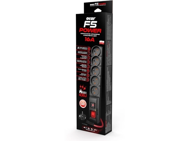 Listwa Napájecí F5 Power 5 metrů 5 Zásuvek Černá