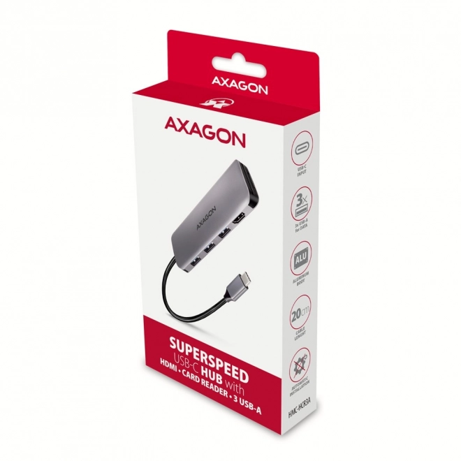 HMC-HCR3A Víceportový rozbočovač 3x USB-A + HDMI + SD/microSD, USB-C 3.2 Gen1, 20cm kabel USB-C