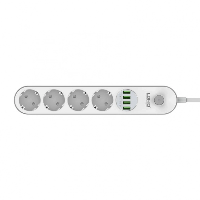 Napájecí lišta se 4 zásuvkami AC, 4x USB, LDNIO SE4432, 2m (bílá)