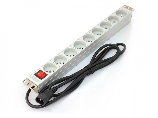 Napájecí lišta PDU 19" RACK 9xType E, 2m 1xC14, 10A, on/off, hliník