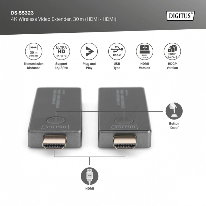 Bezdrátový HDMI Extender 30m UHD 4K30Hz audio