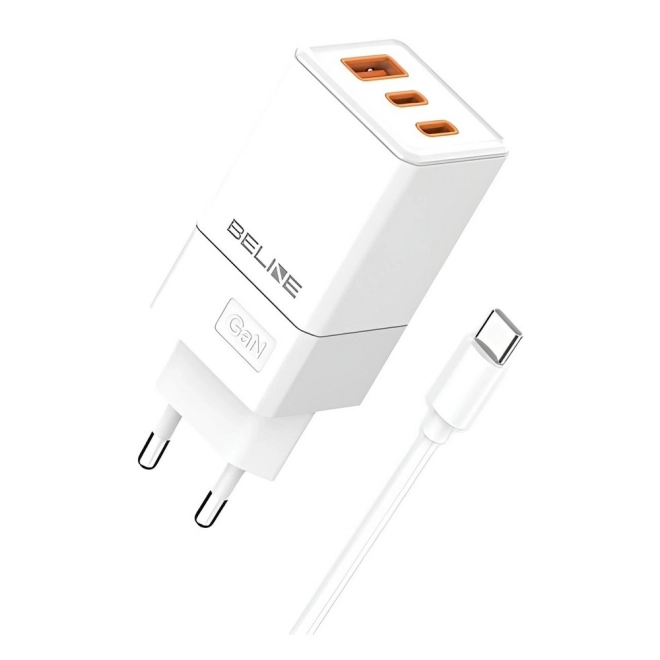 65W GaN síťová nabíječka 2xUSB-C + USB-A+ USB-C kabel – Bílá