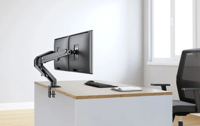 Plně pohyblivý stolní držák pro dva monitory Neomounts