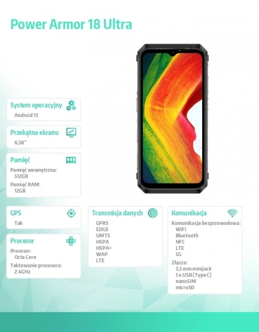 Chytrý telefon Power Armor 18 Ultra 5G 512GB Černý