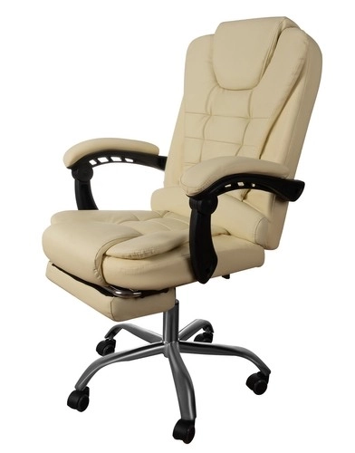 Ergonomická krémová kancelářská židle s vysouvací opěrkou nohou