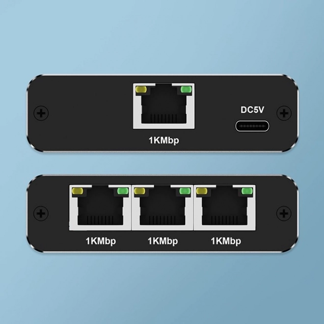 Ethernet rozdělovač mini switch 1x3 RJ45 1000Mb/s USB-C hliníkový