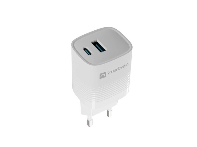 Síťová nabíječka Ribera GAN 1x USB-A + 1x USB-C 30W Bílá