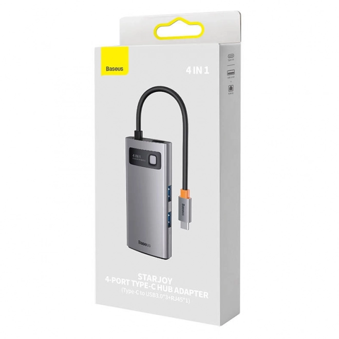 Rozbočovač 4v1 Baseus řady Metal Gleam, USB-C na 3x USB 3.0 + Ethernet RJ45