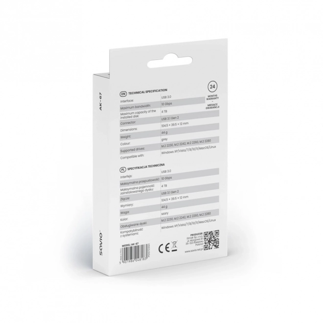 Externí obudova na M.2 SSD NVMe Savio