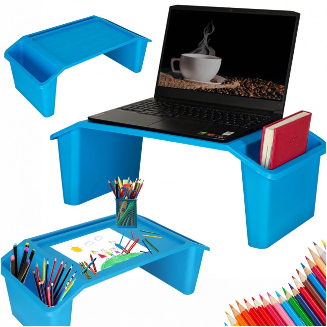 Stolek pod notebook s organizérem modrý