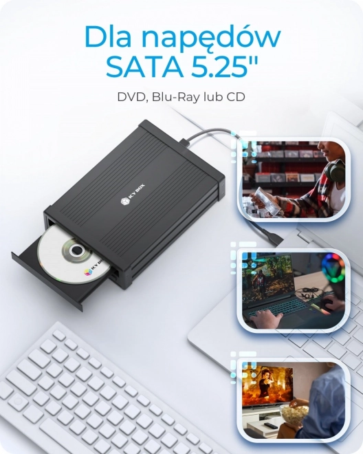 Externí pouzdro na disky IB-525-U3 pro 5,25palcové SATA DVD/Blu-ray, černé