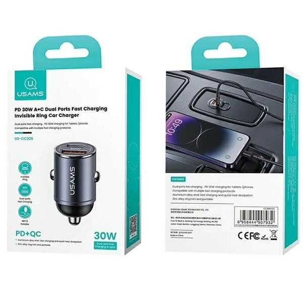 Autonabíječka 30W 1xUSB+1xUSB-C Fast Charge