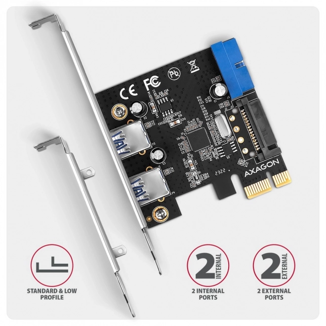 PCEU-232RS PCIe 2+2x port USB 3.2 GEN 1, UASP, SP & LP 15-pinový SATA napájecí řadič