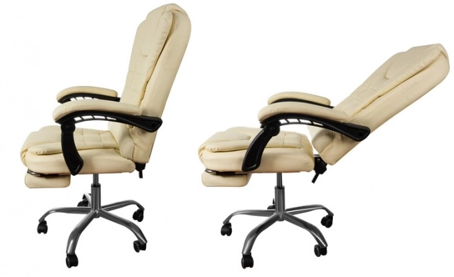 Ergonomická krémová kancelářská židle s vysouvací opěrkou nohou