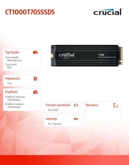 SSD T705 1TB M.2 NVMe 2280 PCIe 5.0 13600/10200 chladič