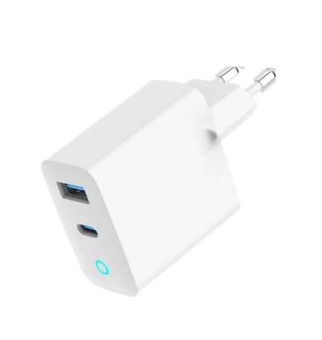 USB-A/C GaN LED 30W PD QC3.0 nabíječka bílá