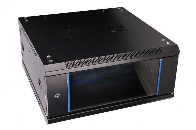 Nástěnná racková skříň EXTRALINK 4U 600x600 černá se skleněnými dveřmi