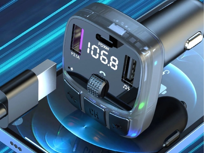 Multifunkční automobilový FM transmitter s rychlonabíjením