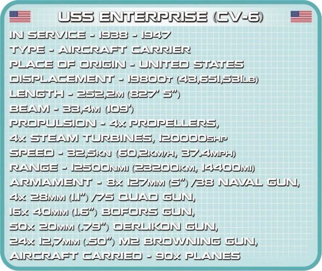 COBI 4815 II WW USS Enterprise CV-6, 1:300, 2510 k