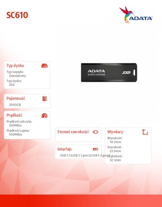 Externí SSD disk ADATA SC610 2000 GB USB 3.2 Gen2 černý