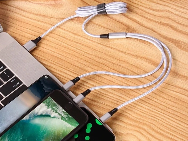 3v1 usb kabel pro telefon lightning kabel iphone micro usb typ-c 1,2 m – Bílý