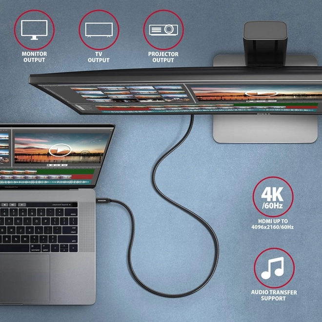 BUCM32-CM15A USB-C - kabel USB-C 3.2 Gen 2, 1,5 m, PD 100W, 5A, 4K HD, ALU, opletený, černý