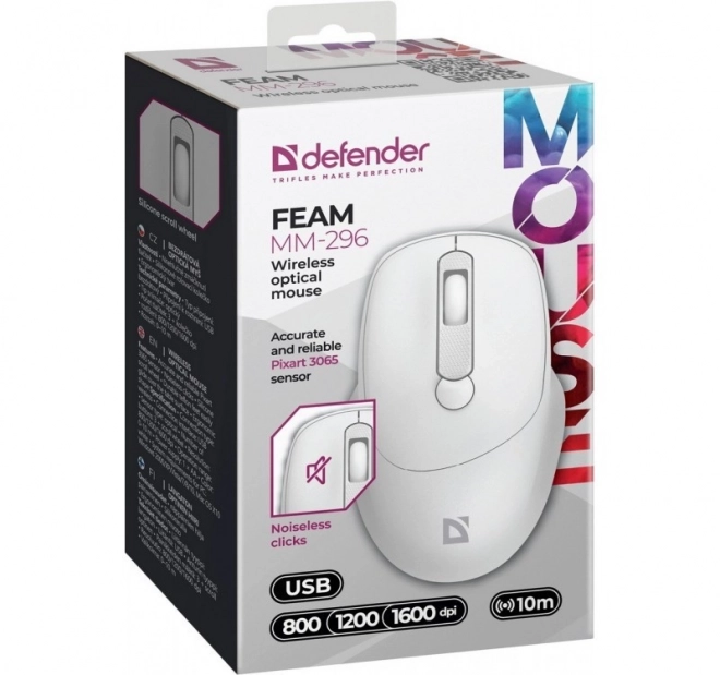 Bezdrátová myš s tichým klikáním FEAM MM-296 RF 1600 DPI Bílá