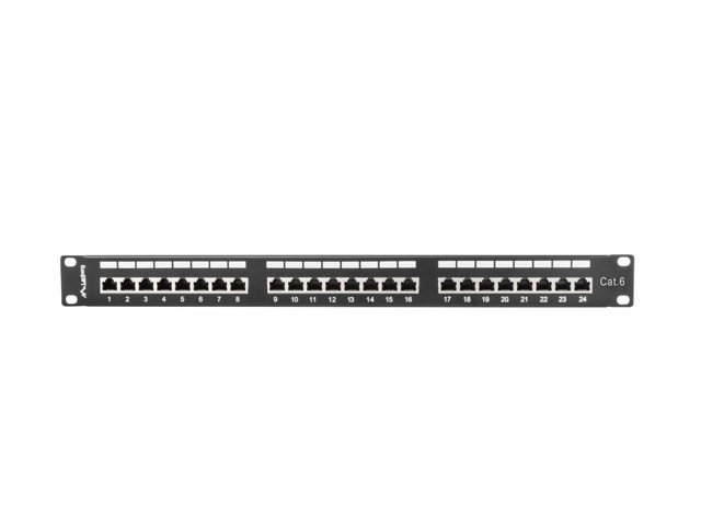 Patch panel 24 portů 1U Cat.6 černý stíněný