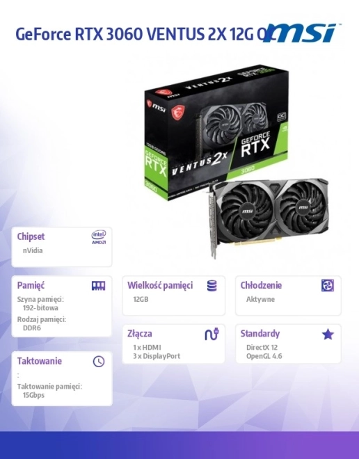Grafická karta NVIDIA GeForce RTX 3060 VENTUS 2X OC 12 GB GDDR6 (192bit, 3× DisplayPort, 1× HDMI)