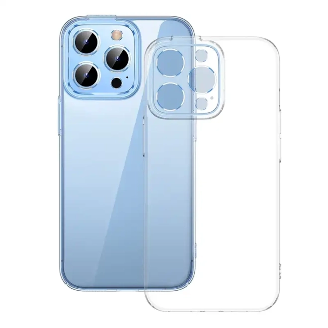 Pouzdro na telefon Baseus Crystal pro iPhone 13 Pro (průhledné) s ochranným krytem displeje z tvrzeného skla a čisticí sadou