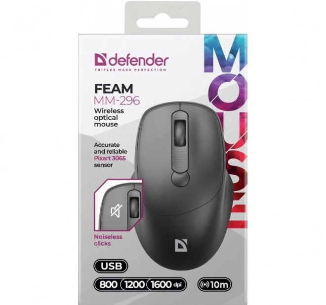 Bezdrátová myš Silent click FEAM MM-296 RF 1600 DPI černá