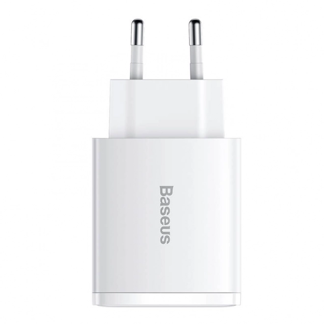 Baseus Compact Quick Charger, 2xUSB, USB-C, PD, 3A, 30W (bílá)