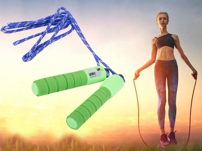 Zelené švihadlo s digitálním počítadlem pro fitness