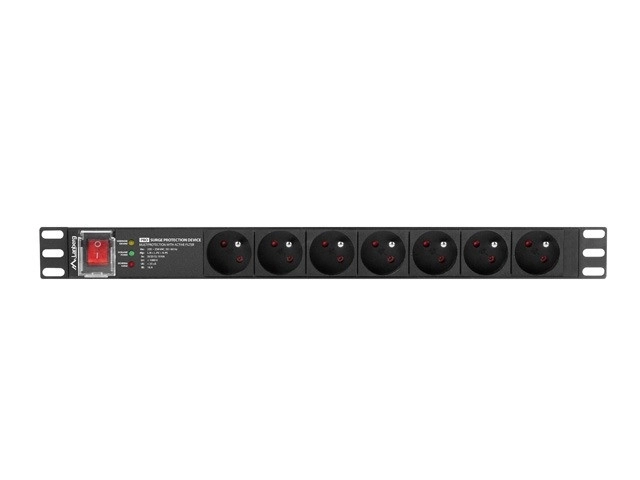 PDU racková napájecí lišta 19" 1U 16A 7X 230V CZ SPD-3MP 2m černá