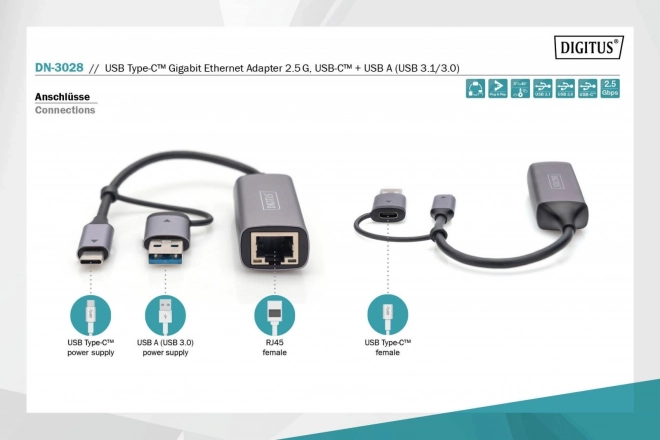 Digitus USB-C a USB-A adaptér na RJ45 2.5 Gigabit Ethernet