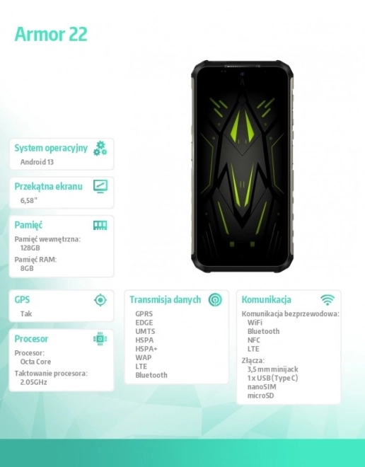 Armor 22 6,58" 8/256GB IP68/IP69K 6600 mAh DualSIM zelený smartphone
