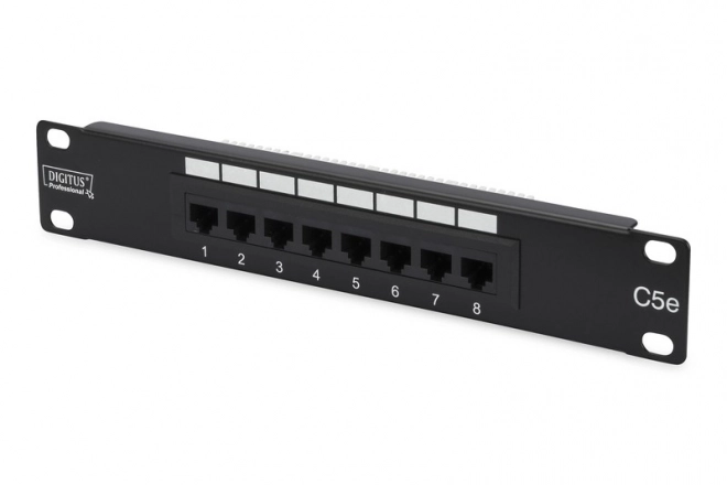 Patch panel 10" 8 portů, cat.5e, U/UTP, 1U, černý (kompletní)