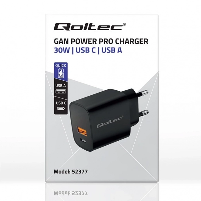 Nabíječka GaN Power Pro | 1xUSB-C | 1xUSB | 30W | 5-20V | 1,5-3A | černá