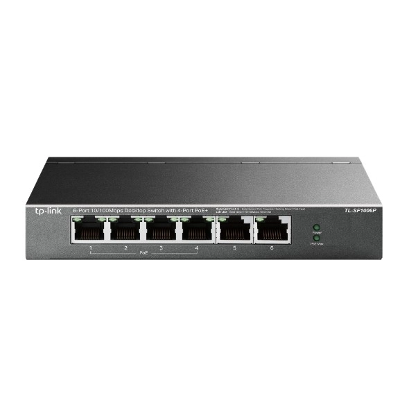 Stolní switch TP-Link s 6 porty 10/100 Mb/s a 4× poe+