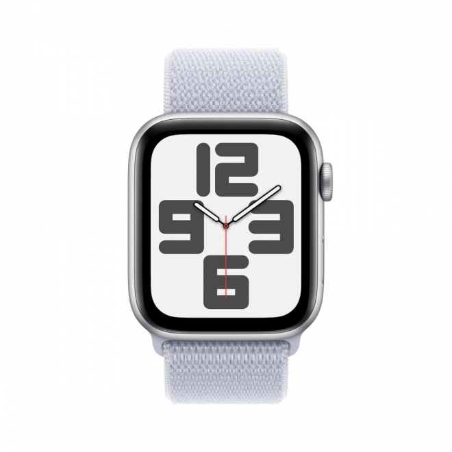 Apple Watch SE - hliníkové pouzdro 40 mm, stříbrné provedení s modrošedým sportovním řemínkem