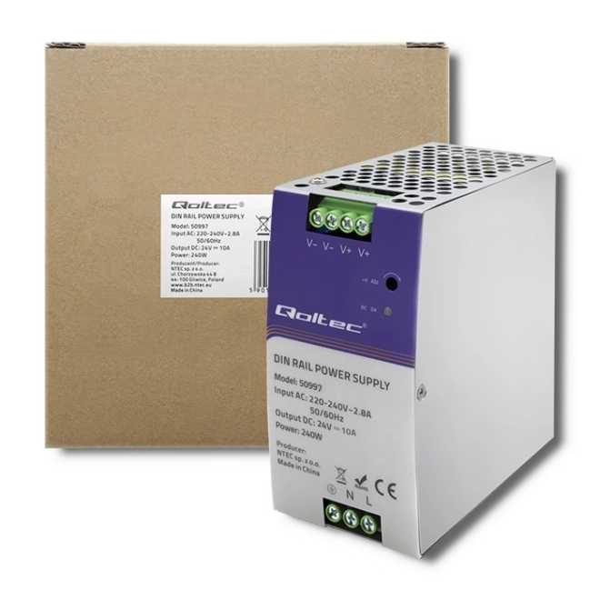 Zásuvný napájecí zdroj na DIN lištu 24 V 10 A 240 W Qoltec