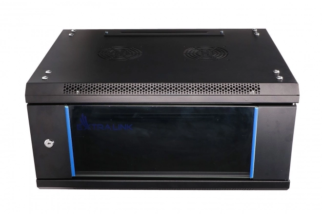 Závěsný rack Extralink 4U 600x450 černý se skleněnými dveřmi
