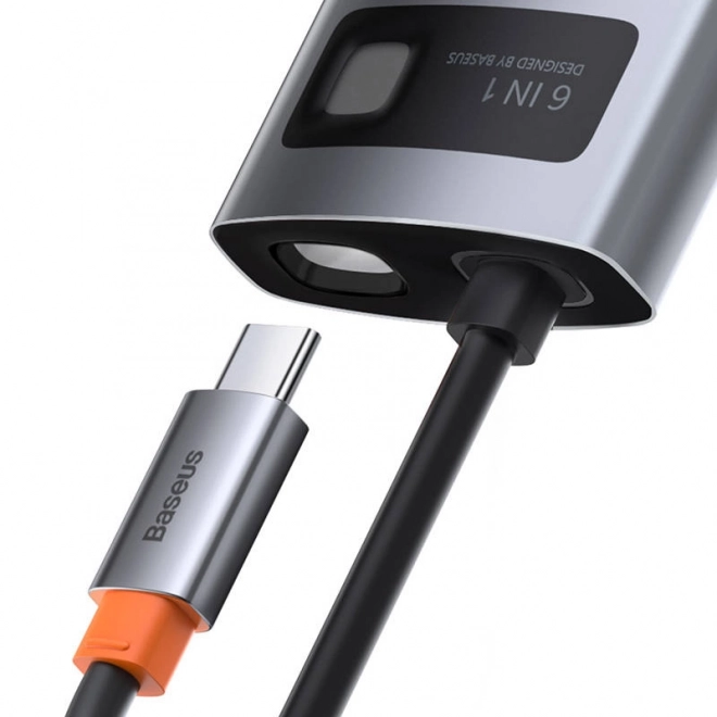 Hub 6v1 Baseus Metal Gleam Series, USB-C na 3x USB 3.0 HDMI USB-C PD Ethernet RJ45