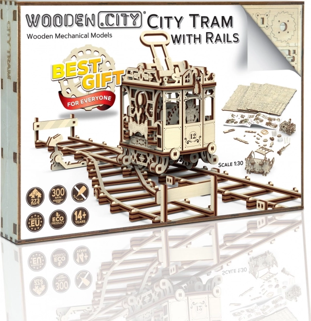 Dřevěné 3D puzzle - Tramvaj s kolejemi